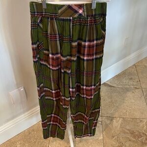 Free People Green Plaid Wide Leg Pants